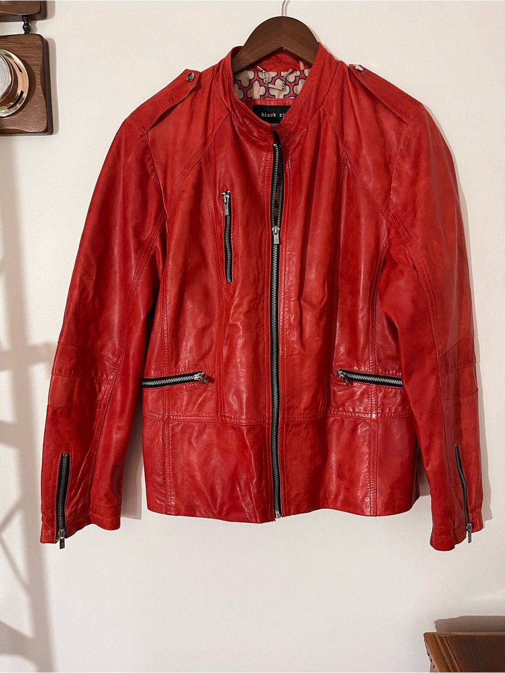Black Rivet Orange Leather Moto Jacket